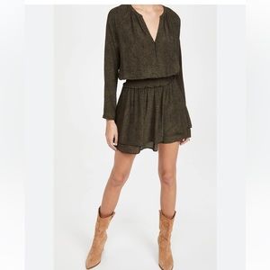 Rails Jasmine Olive Speckled Smocked Waist Long Sleeve Popover Dress Size M